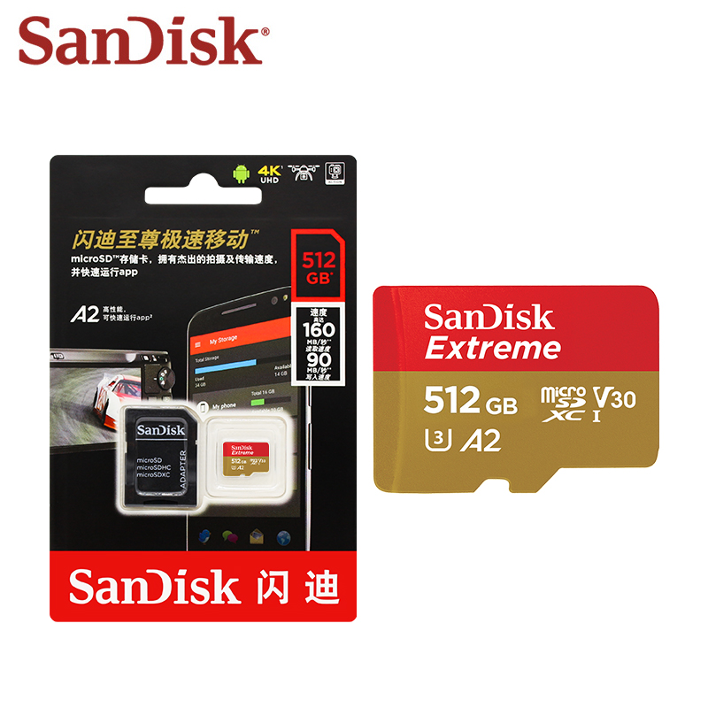 Memory Card Ssd - Sandisk-Extreme v30 a2メモリーカード、Microdxc、uav、class 10、micro sdカード、u3、4k、32GB、64GB、128GB、256GB 512GB